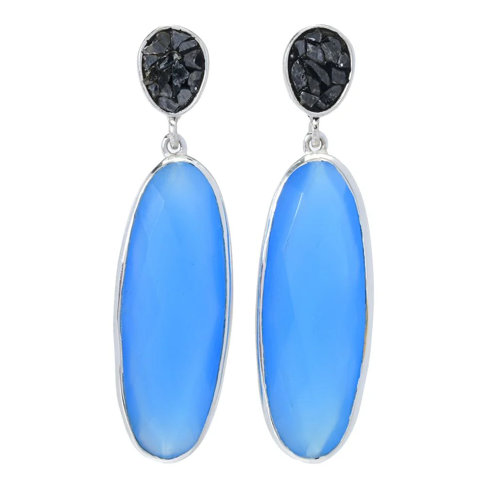 Artisan Silver by Samuel B. Choice of Gem & Black Diamond Drop Earrings - Image 2