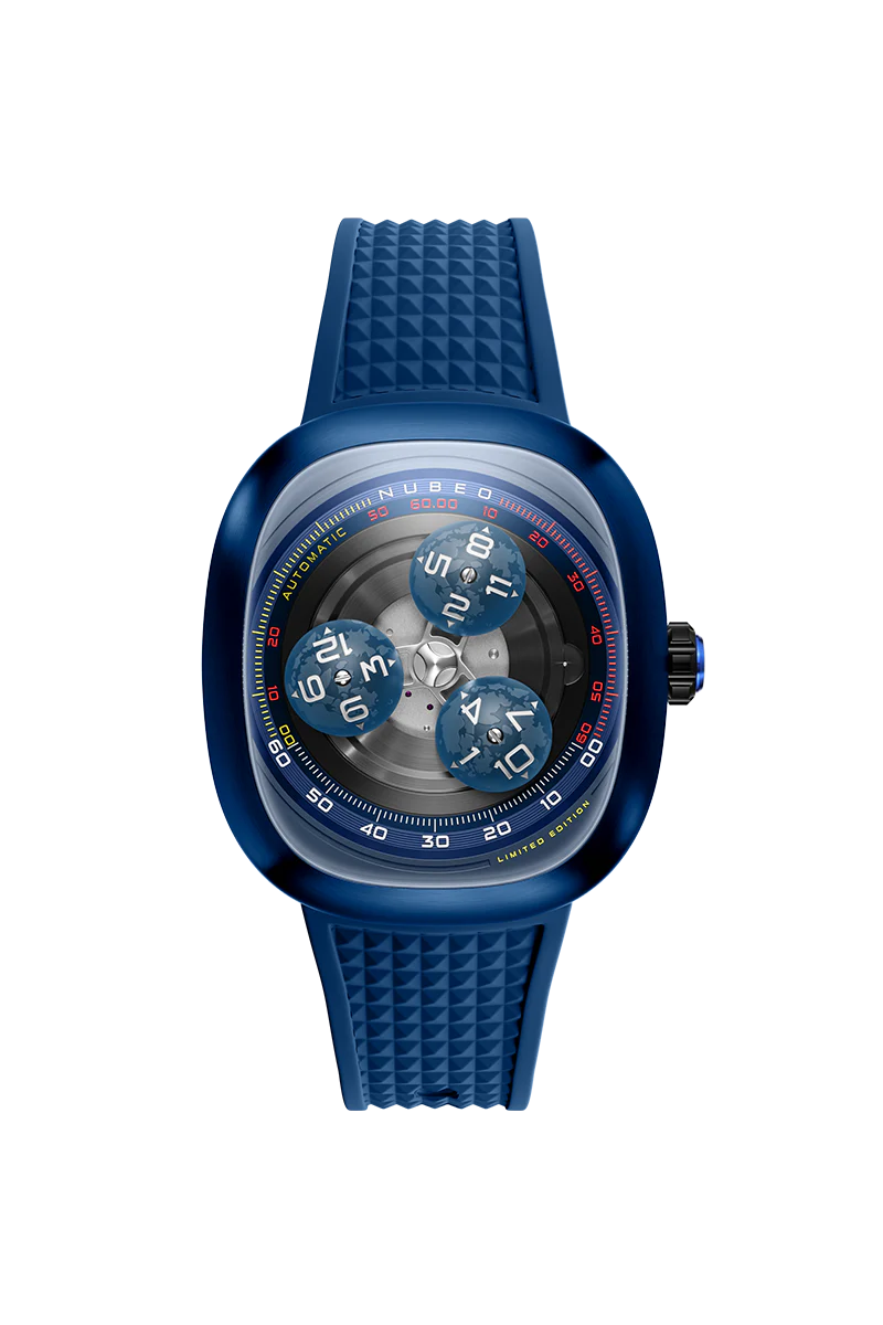 Nubeo Men's 46mm Tri-Star Orbit Automatic Lmt Ed Oval Monochromatic Rubber Strap Watch - Image 3