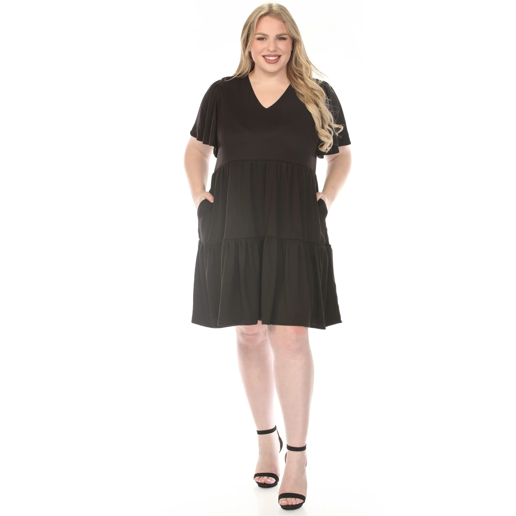 White Mark Women's V-Neck Short Sleeve Dress - Image 2
